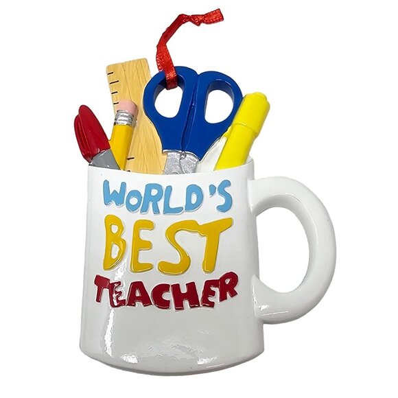 World's Best Teacher Coffee Mug School Supplies Ornament - Christmas Gift - Picture 2 of 3